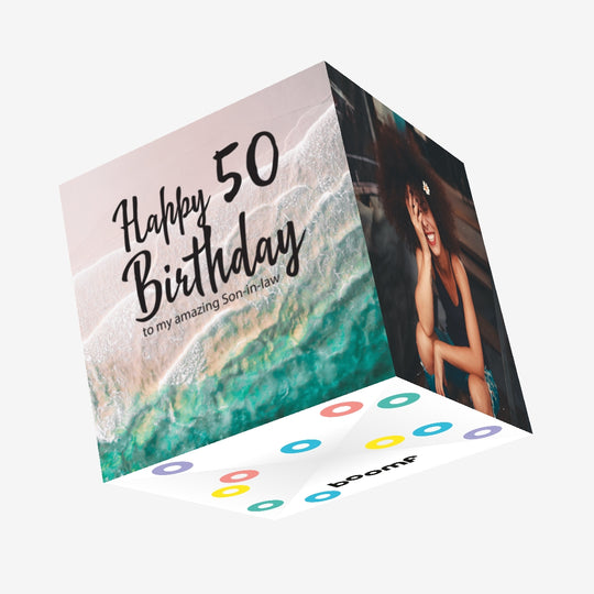 Happy 50th Birthday Son-in-law Dreamy Sea Confetti-exploding Greetings Card
