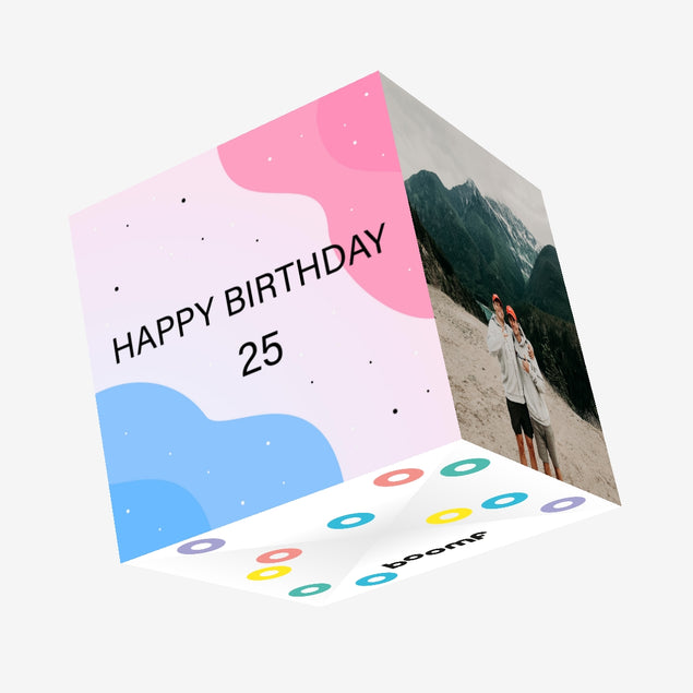 Blue And Pink Clouds Happy 25th Birthday Confetti-exploding Greetings Card