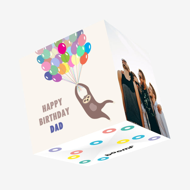 Happy Birthday Dad Sloth And Balloons Confetti-exploding Greetings Card
