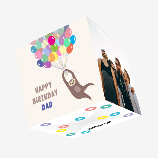 Happy Birthday Dad Sloth And Balloons Confetti-exploding Greetings Card