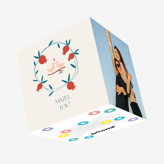 Birds In A Wreath Mazel Tov Pink Background Confetti-exploding Greetings Card