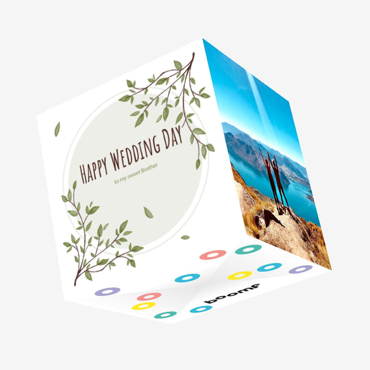 Happy Wedding Day Brother Delicate Plants Confetti-exploding Greetings Card