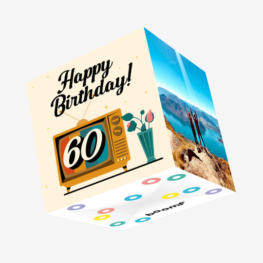 Retro TV With Flowers Happy 60th Birthday Confetti-exploding Greetings Card