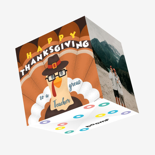 Turkey Happy Thanksgiving Day To Great Teacher Confetti-exploding Greetings Card