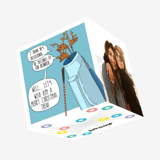 Merry Christmas Reindeer Golf Confetti-exploding Greetings Card