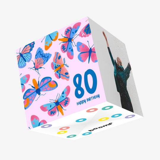 Delicate Pink Butterfly 80th Birthday Confetti-exploding Greetings Card