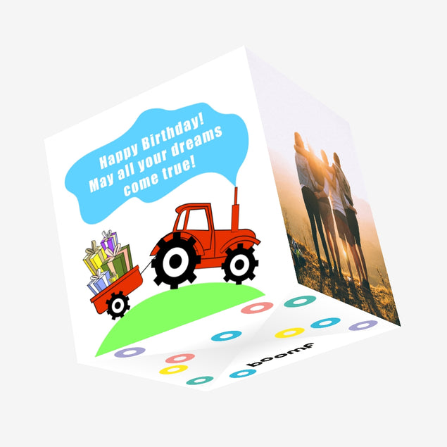 Tractor With Gifts Happy Birthday Confetti-exploding Greetings Card