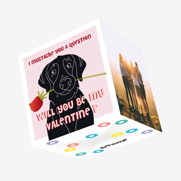 Will You Be My Valentine? Black Labrador With A Rose Valentine's Day Confetti-exploding Greetings Card