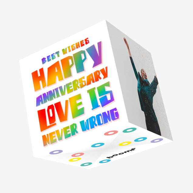 Happy Anniversary Love Is Never Wrong LGBTQ+ Confetti-exploding Greetings Card