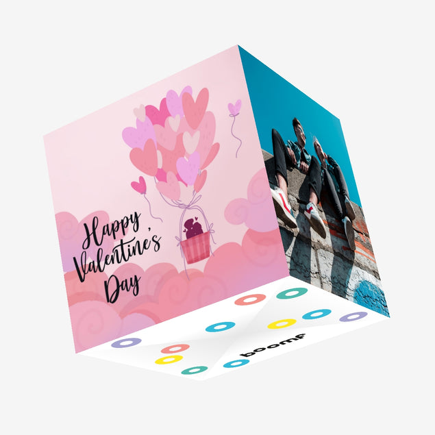 Happy Valentine's Day Huge Pink Heart-Shaped Balloons Confetti-exploding Greetings Card