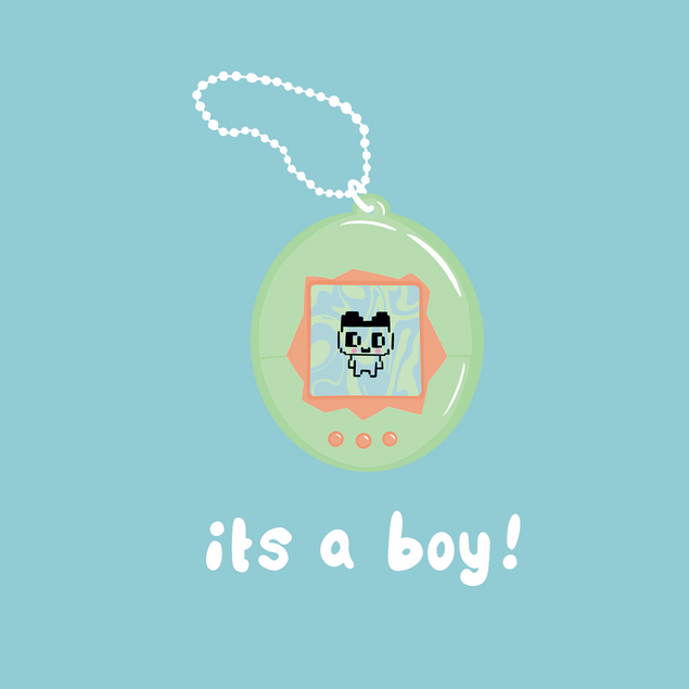 Funny Retro 90s-inspired Tamagotchi New Baby Boy Greeting Card - 1