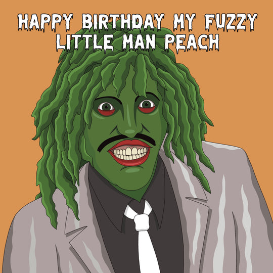 Old Gregg Mighty Boosh Fuzzy Man Peach Birthday Card