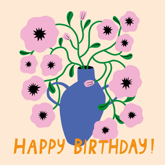 Vase With Beautiful Pink Flowers Bithday Card
