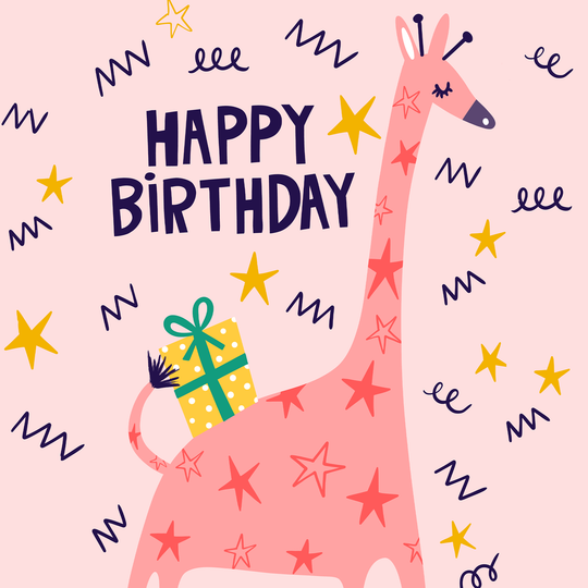 Pastel Giraffe And Gift Birthday Card