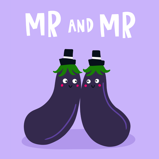 Aubergine Emoji Mr And Mr Gay Wedding Card
