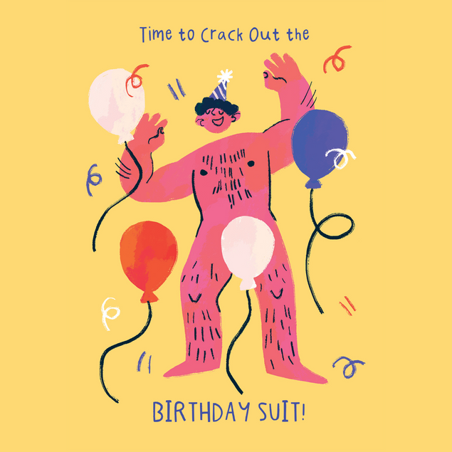 Birthday Suit Illustrated Naked Man Birthday Card - 1