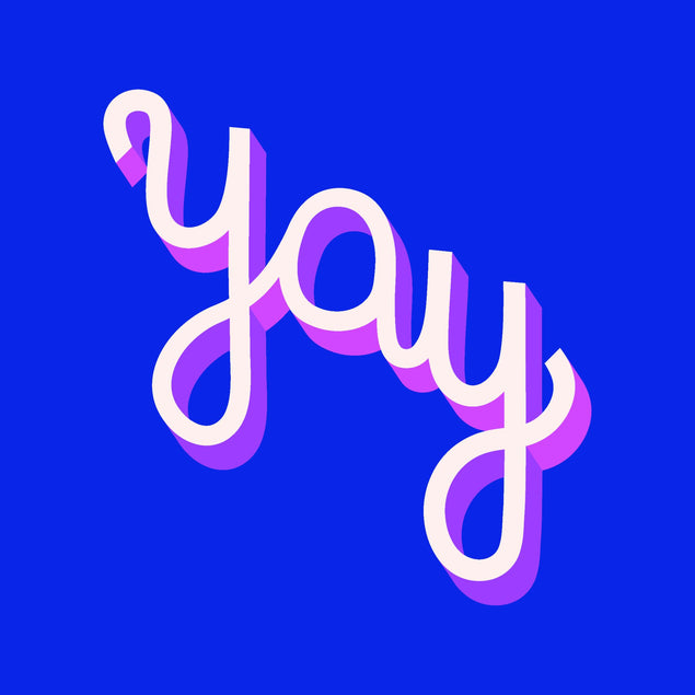 Yay Cursive 3D Blue Celebration Card - 1