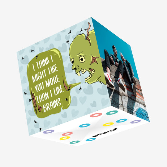 I Think I Might Like You More Than I Like Brains Zombie Valentine's Day Confetti-exploding Greetings Card