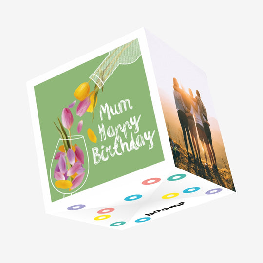 Tulips Wine Happy Birthday Mum Confetti-exploding Greetings Card