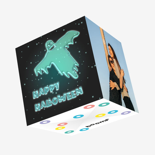 Neon Ghost Happy Halloween Confetti-exploding Greetings Card