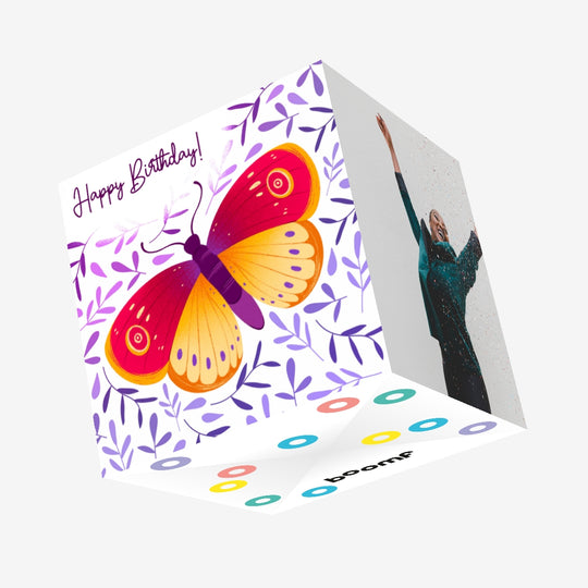 Fantastic Orange Butterfly Birthday Confetti-exploding Greetings Card