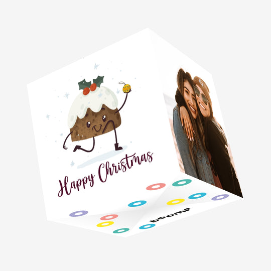 Happy Christmas Cute Pudding Confetti-exploding Greetings Card