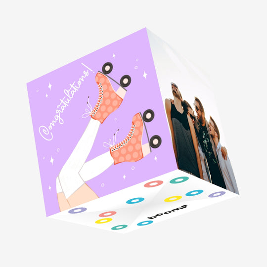 Purple Background Roller Skates Congratulations Confetti-exploding Greetings Card