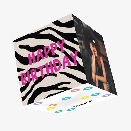 Zebra Print Birthday Confetti-exploding Greetings Card