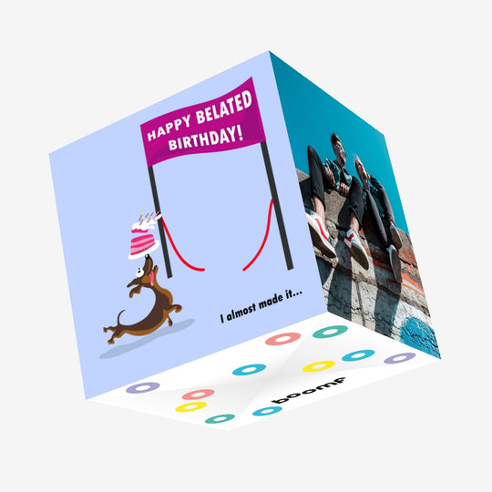 Happy Belated Birthday Funny Dachshund Confetti-exploding Greetings Card