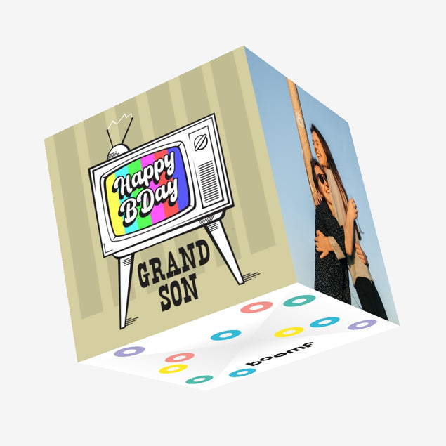 Happy Birthday Grandson Old TV No Signal Confetti-exploding Greetings Card