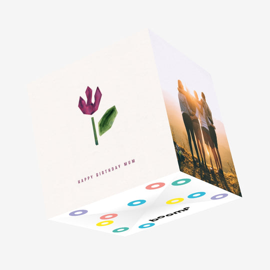 Purple Watercolor Tulip Happy Birthday Mum Confetti-exploding Greetings Card