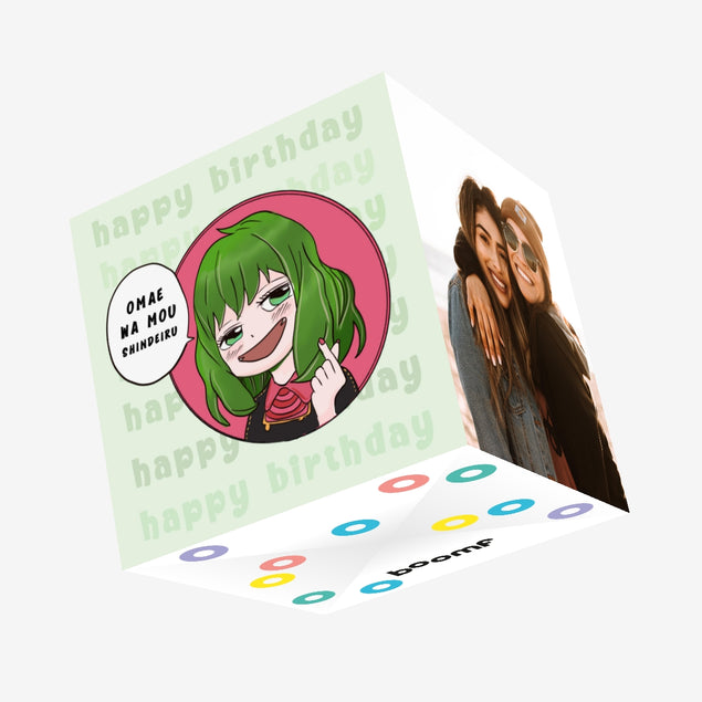 Happy Birthday Omae Wa Mou Shindeiru Green-Haired Anime Girl Meme Confetti-exploding Greetings Card