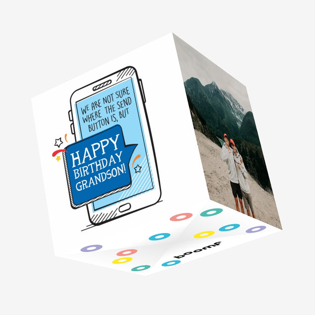 Happy Birthday Grandson Not Sure Where The Send Button Is Confetti-exploding Greetings Card