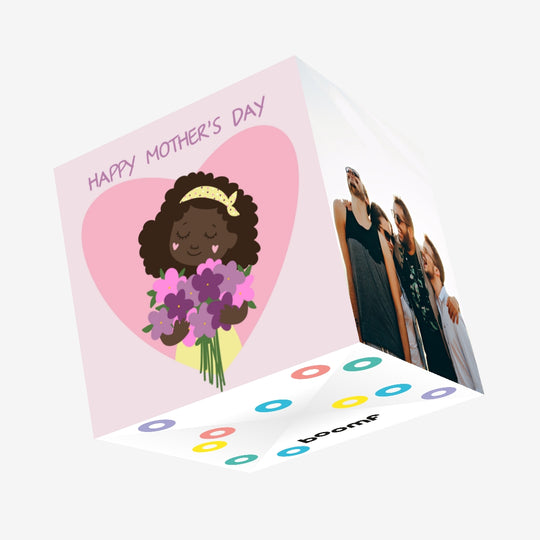 Cute Girl With Flowers Happy Mother's Day Confetti-exploding Greetings Card