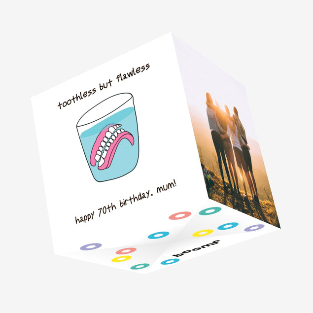 Happy 70th Birthday Mum Dentures In A Glass Of Water Confetti-exploding Greetings Card