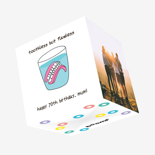 Happy 70th Birthday Mum Dentures In A Glass Of Water Confetti-exploding Greetings Card