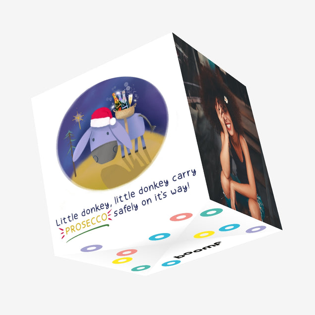 Little Donkey Prosecco Christmas Confetti-exploding Greetings Card