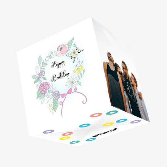 Happy Birthday Floral Wreath Confetti-exploding Greetings Card