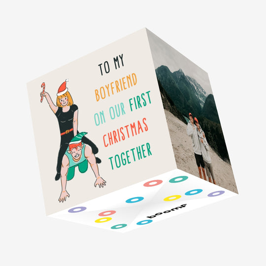 Merry First Christmas Boyfriend Cute Couple Confetti-exploding Greetings Card