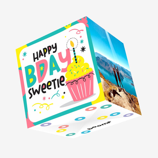 Cute Colorful Cupcake Happy Birthday Sweetie Confetti-exploding Greetings Card