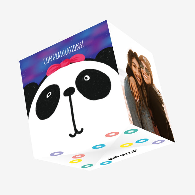 Purple Blue Background Panda Congratulations Confetti-exploding Greetings Card