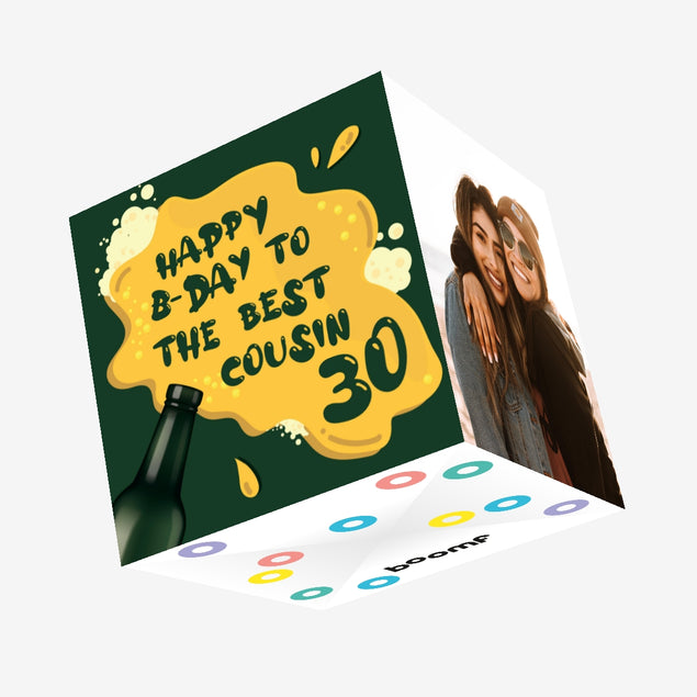 Spilled Beer Happy 30th Birthday Cousin Confetti-exploding Greetings Card