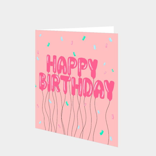 Happy Birthday Balloons Pink Card