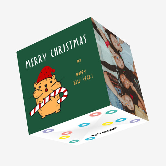 Green Themed Cute Hamster Merry Christmas Confetti-exploding Greetings Card
