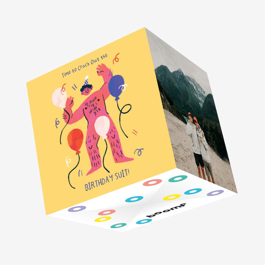 Birthday Suit Naked Man Birthday Confetti-exploding Greetings Card
