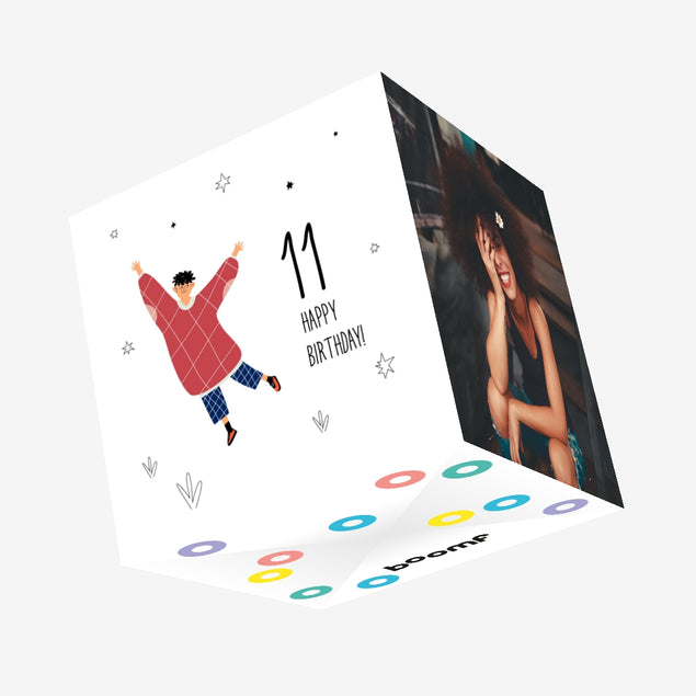 Cheerful Teenager Happy 11th Birthday Confetti-exploding Greetings Card