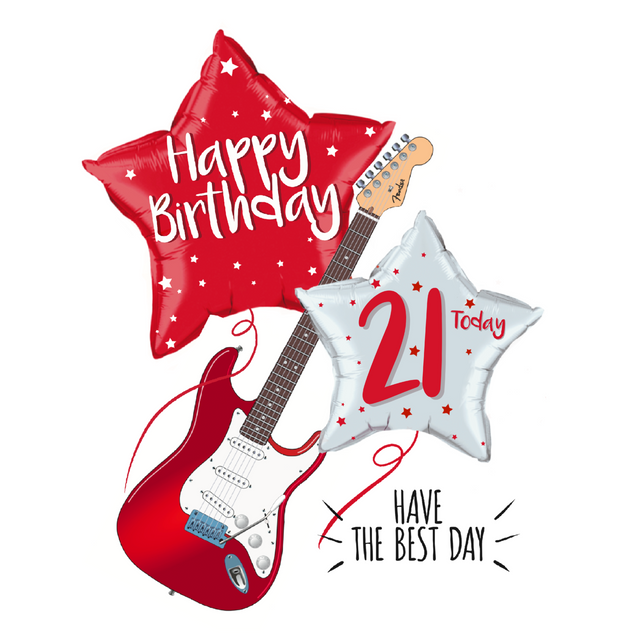 21st Birthday Card Red Electric Guitar - 1