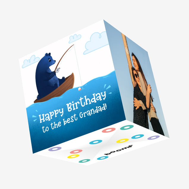 Blue Bear Fishing Happy Birthday Grandad Confetti-exploding Greetings Card