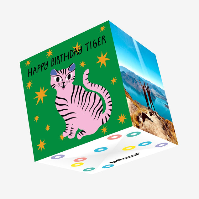 Striped Tiger Birthday Confetti-exploding Greetings Card