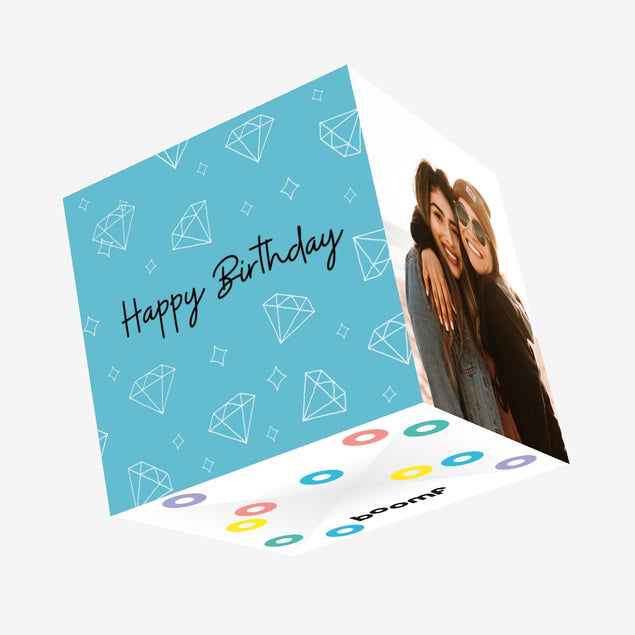 Blue Diamonds Happy Birthday Confetti-exploding Greetings Card